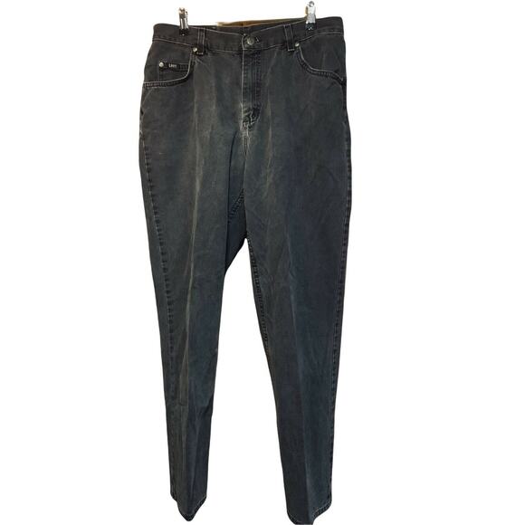 14M Lee Womens Original Jeans Black Mom Fit Denim Casual 5 Pockets Distressed - Picture 3 of 12